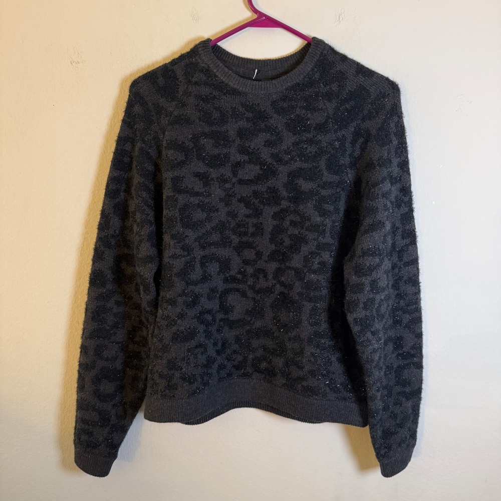 Lululemon Merino Wool Leopard Print Sweater Charcoal Grey Metallic Sparkle XS